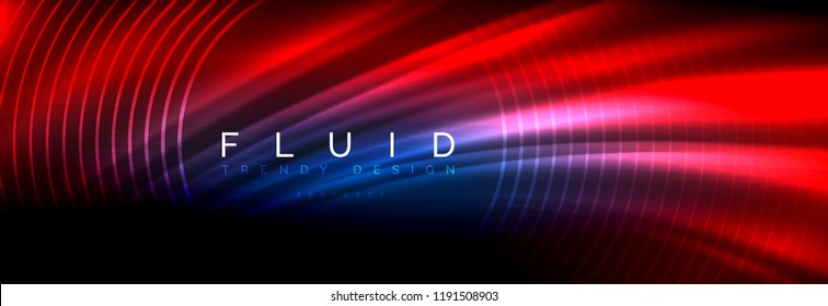 Líneas de onda de fluido brillantes neón, concepto de luz espacial mágica, diseño de fondo abstracto de fondo de fondo de fondo, ilustración vectorial