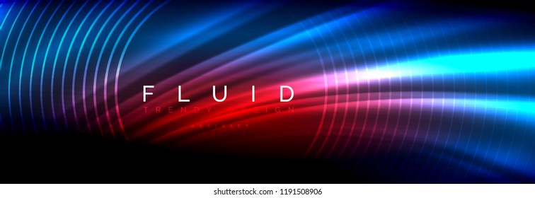 Neon glowing fluid wave lines, magic energy space light concept, abstract background wallpaper design, vector illustration
