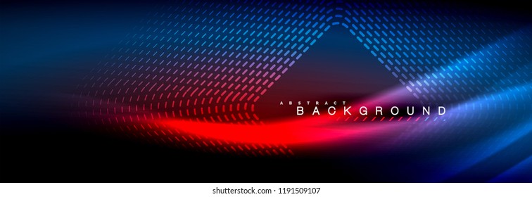 Líneas de onda de fluido brillantes neón, concepto de luz espacial mágica, diseño de fondo abstracto de fondo de fondo de fondo, ilustración vectorial