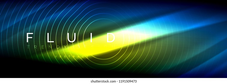 Neon glowing fluid wave lines, magic energy space light concept, abstract background wallpaper design, vector illustration