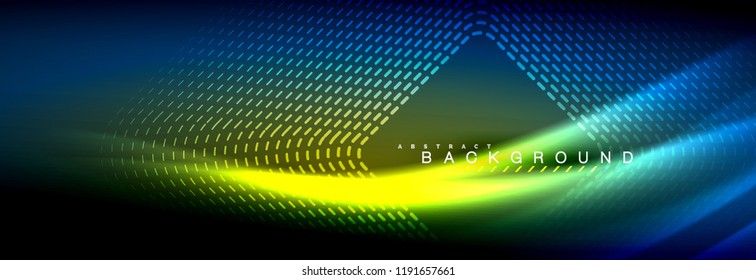 Neon glowing fluid wave lines, magic energy space light concept, abstract background wallpaper design, vector illustration