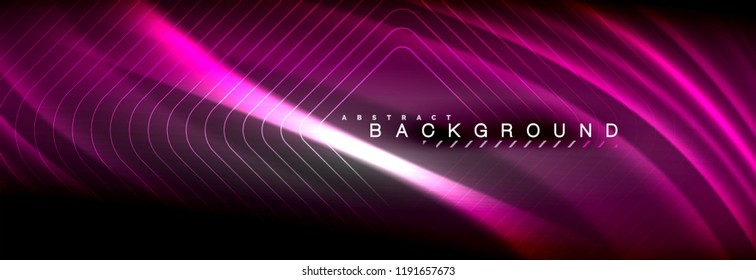 Líneas de onda de fluido brillantes neón, concepto de luz espacial mágica, diseño de fondo abstracto de fondo de fondo de fondo, ilustración vectorial