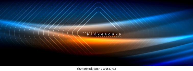Neonleuchtende Fließbandlinien, magisches Energiespeicher-Lichtkonzept, abstrakter Hintergrund-Bildschirmhintergrund, Vektorgrafik