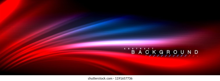 Neon glowing fluid wave lines, magic energy space light concept, abstract background wallpaper design, vector illustration