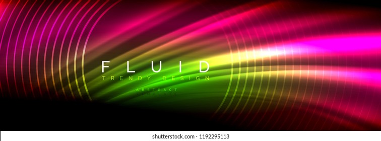 Neon glowing fluid wave lines, magic energy space light concept, abstract background wallpaper design, vector illustration