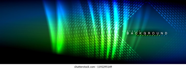 Neon glowing fluid wave lines, magic energy space light concept, abstract background wallpaper design, vector illustration