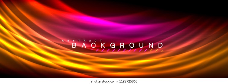 Neon glowing fluid wave lines, magic energy space light concept, abstract background wallpaper design, vector illustration