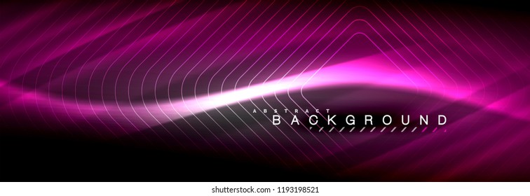 Líneas de onda de fluido brillantes neón, concepto de luz espacial mágica, diseño de fondo abstracto de fondo de fondo de fondo, ilustración vectorial