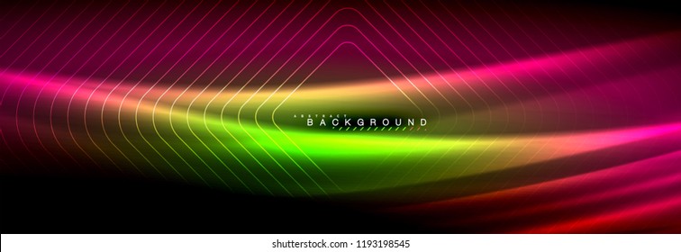 Neon glowing fluid wave lines, magic energy space light concept, abstract background wallpaper design, vector illustration