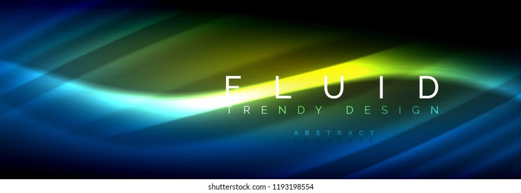 Neon glowing fluid wave lines, magic energy space light concept, abstract background wallpaper design, vector illustration