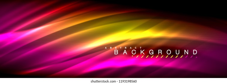 Neon glowing fluid wave lines, magic energy space light concept, abstract background wallpaper design, vector illustration