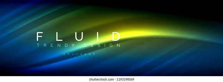 Líneas de onda de fluido brillantes neón, concepto de luz espacial mágica, diseño de fondo abstracto de fondo de fondo de fondo, ilustración vectorial