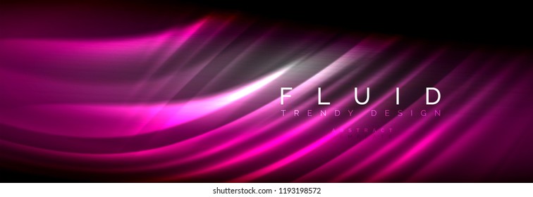 Neon glowing fluid wave lines, magic energy space light concept, abstract background wallpaper design, vector illustration