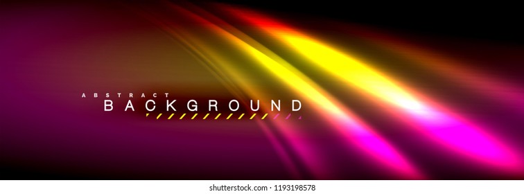 Neon glowing fluid wave lines, magic energy space light concept, abstract background wallpaper design, vector illustration