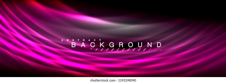 Neon glowing fluid wave lines, magic energy space light concept, abstract background wallpaper design, vector illustration
