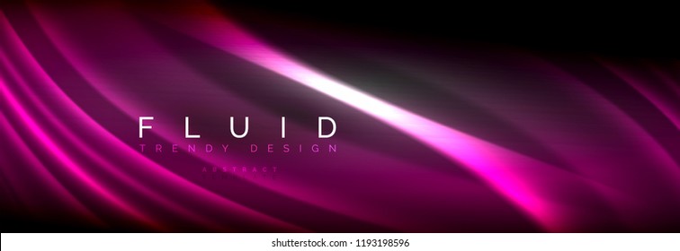 Líneas de onda de fluido brillantes neón, concepto de luz espacial mágica, diseño de fondo abstracto de fondo de fondo de fondo, ilustración vectorial