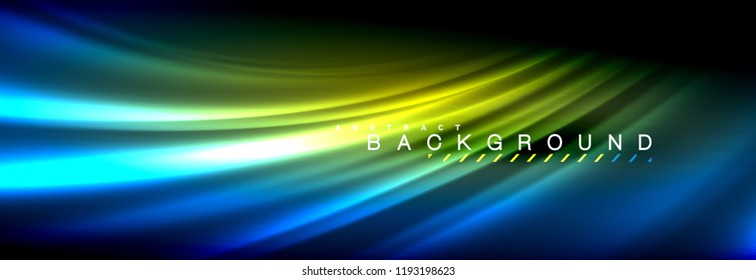 Neon glowing fluid wave lines, magic energy space light concept, abstract background wallpaper design, vector illustration