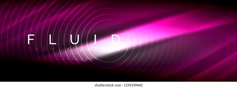 Líneas de onda de fluido brillantes neón, concepto de luz espacial mágica, diseño de fondo abstracto de fondo de fondo de fondo, ilustración vectorial