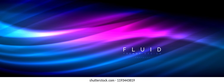 Neon glowing fluid wave lines, magic energy space light concept, abstract background wallpaper design, vector illustration
