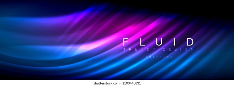 Líneas de onda de fluido brillantes neón, concepto de luz espacial mágica, diseño de fondo abstracto de fondo de fondo de fondo, ilustración vectorial
