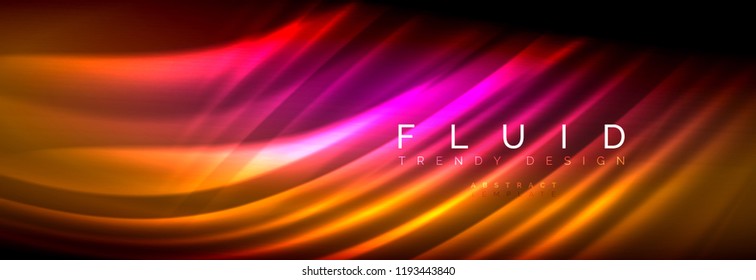 Neon glowing fluid wave lines, magic energy space light concept, abstract background wallpaper design, vector illustration