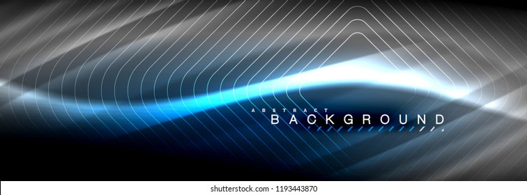 Neon glowing fluid wave lines, magic energy space light concept, abstract background wallpaper design, vector illustration