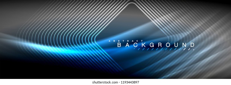 Líneas de onda de fluido brillantes neón, concepto de luz espacial mágica, diseño de fondo abstracto de fondo de fondo de fondo, ilustración vectorial