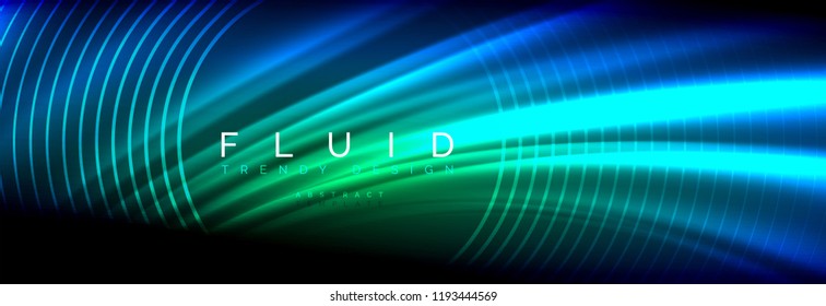 Neon glowing fluid wave lines, magic energy space light concept, abstract background wallpaper design, vector illustration