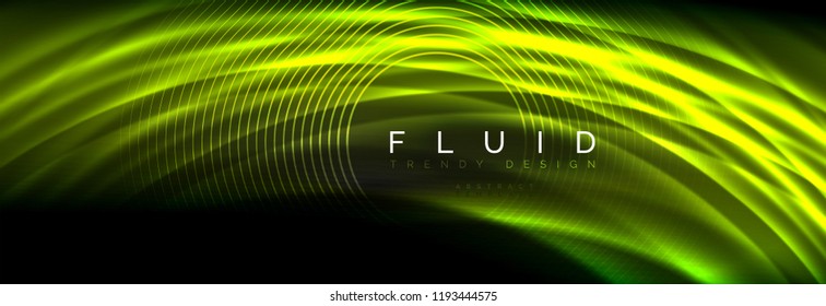 Líneas de onda de fluido brillantes neón, concepto de luz espacial mágica, diseño de fondo abstracto de fondo de fondo de fondo, ilustración vectorial