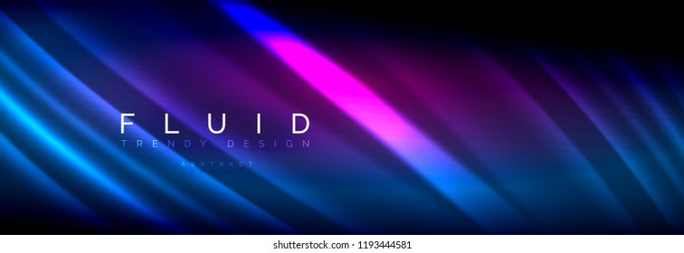 Neon glowing fluid wave lines, magic energy space light concept, abstract background wallpaper design, vector illustration