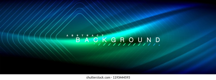 Neon glowing fluid wave lines, magic energy space light concept, abstract background wallpaper design, vector illustration