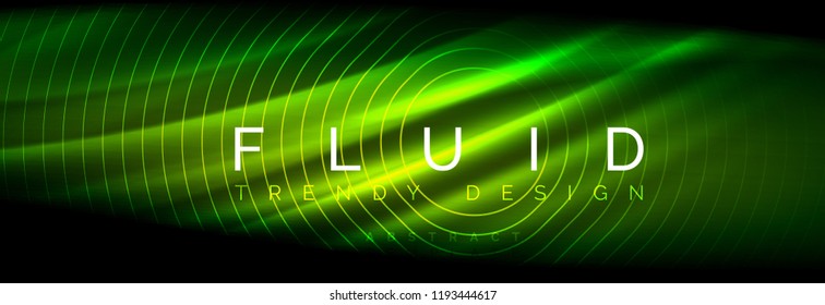Líneas de onda de fluido brillantes neón, concepto de luz espacial mágica, diseño de fondo abstracto de fondo de fondo de fondo, ilustración vectorial