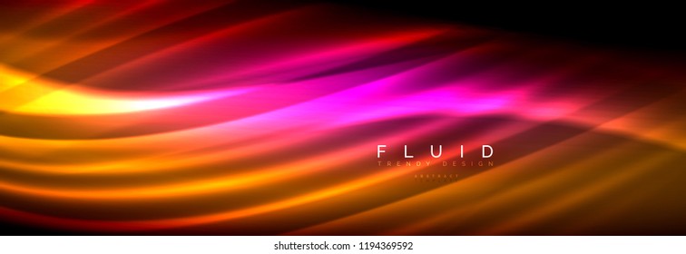 Neon glowing fluid wave lines, magic energy space light concept, abstract background wallpaper design, vector illustration