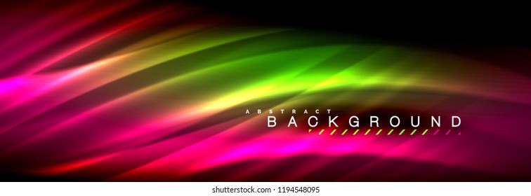 Líneas de onda de fluido brillantes neón, concepto de luz espacial mágica, diseño de fondo abstracto de fondo de fondo de fondo, ilustración vectorial