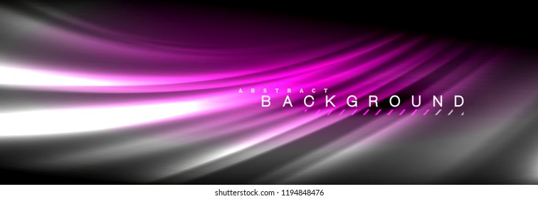 Neon glowing fluid wave lines, magic energy space light concept, abstract background wallpaper design, vector illustration