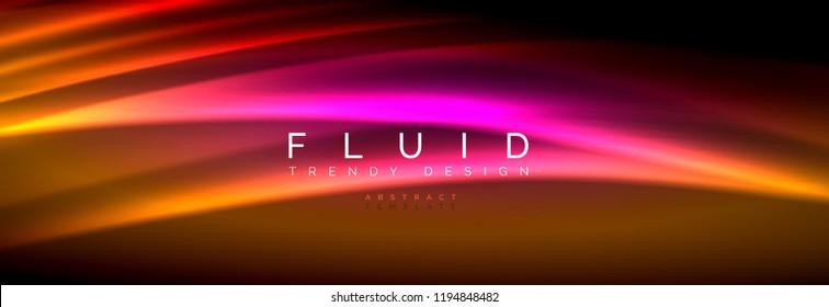 Líneas de onda de fluido brillantes neón, concepto de luz espacial mágica, diseño de fondo abstracto de fondo de fondo de fondo, ilustración vectorial