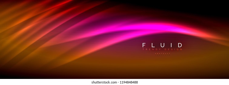 Néon brilhante linhas de onda fluida, conceito de luz espaço de energia mágica, plano de fundo abstrato papel de parede design, ilustração vetorial