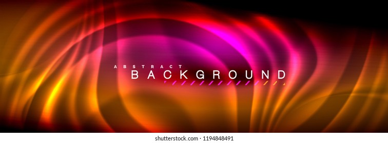 Neon glowing fluid wave lines, magic energy space light concept, abstract background wallpaper design, vector illustration