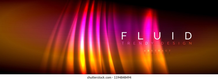 Líneas de onda de fluido brillantes neón, concepto de luz espacial mágica, diseño de fondo abstracto de fondo de fondo de fondo, ilustración vectorial