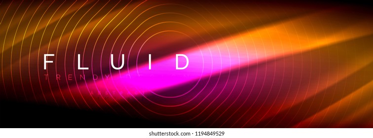 Neon glowing fluid wave lines, magic energy space light concept, abstract background wallpaper design, vector illustration