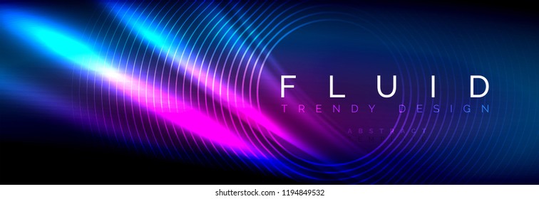 Neon glowing fluid wave lines, magic energy space light concept, abstract background wallpaper design, vector illustration