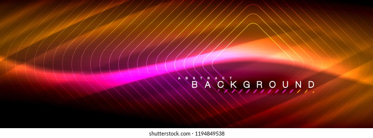 Neon glowing fluid wave lines, magic energy space light concept, abstract background wallpaper design, vector illustration