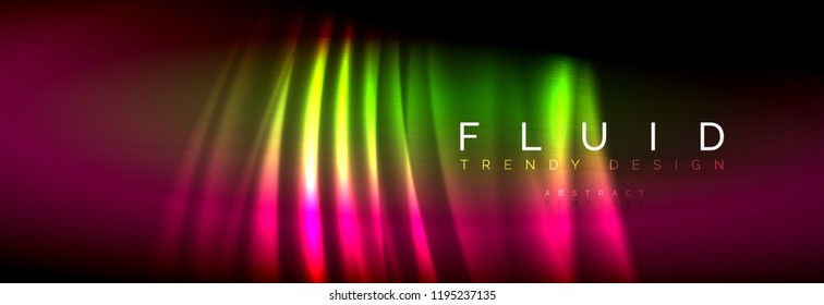 Neon glowing fluid wave lines, magic energy space light concept, abstract background wallpaper design, vector illustration