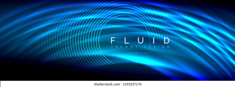 Líneas de onda de fluido brillantes neón, concepto de luz espacial mágica, diseño de fondo abstracto de fondo de fondo de fondo, ilustración vectorial