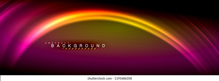 Neon glowing fluid wave lines, magic energy space light concept, abstract background wallpaper design, vector illustration