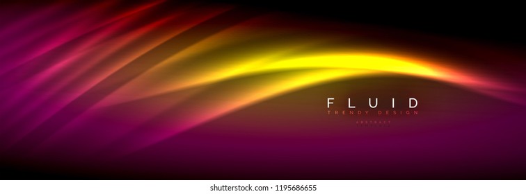 Neon glowing fluid wave lines, magic energy space light concept, abstract background wallpaper design, vector illustration