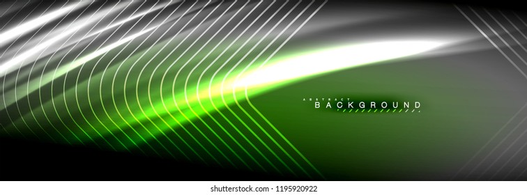 Neon glowing fluid wave lines, magic energy space light concept, abstract background wallpaper design, vector illustration