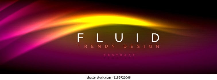 Líneas de onda de fluido brillantes neón, concepto de luz espacial mágica, diseño de fondo abstracto de fondo de fondo de fondo, ilustración vectorial