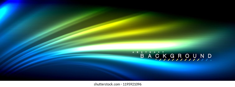 Neon glowing fluid wave lines, magic energy space light concept, abstract background wallpaper design, vector illustration