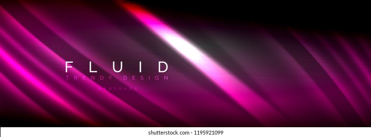Neon glowing fluid wave lines, magic energy space light concept, abstract background wallpaper design, vector illustration